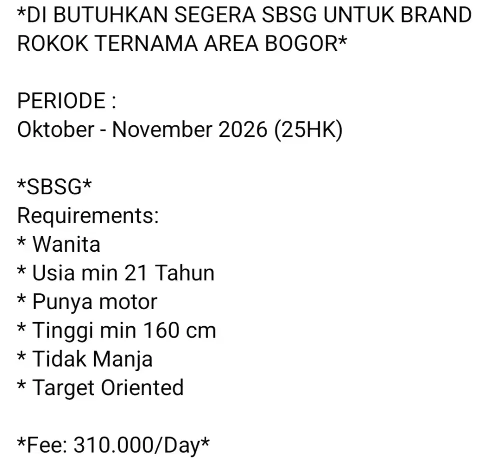 Di Butuhkan SPG