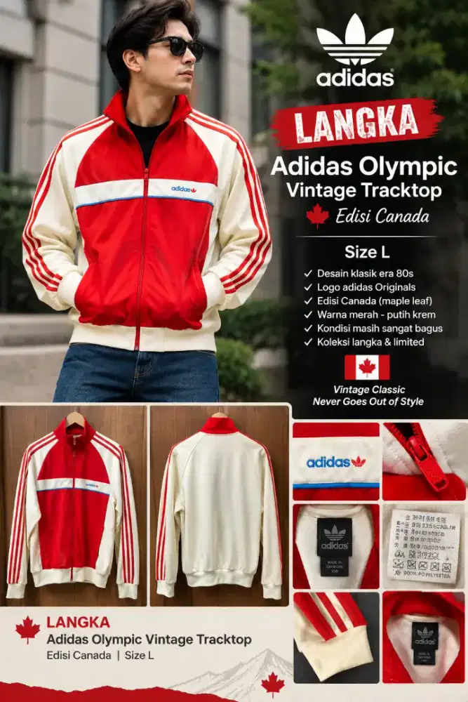 [LANGKA ] Adidas Olympic  Vintage Tracktop, Edisi Canada .