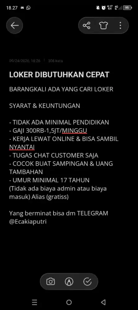 Dibutuhkan karyawan segera yang mau mau aja kalau cuma penasaran jngan