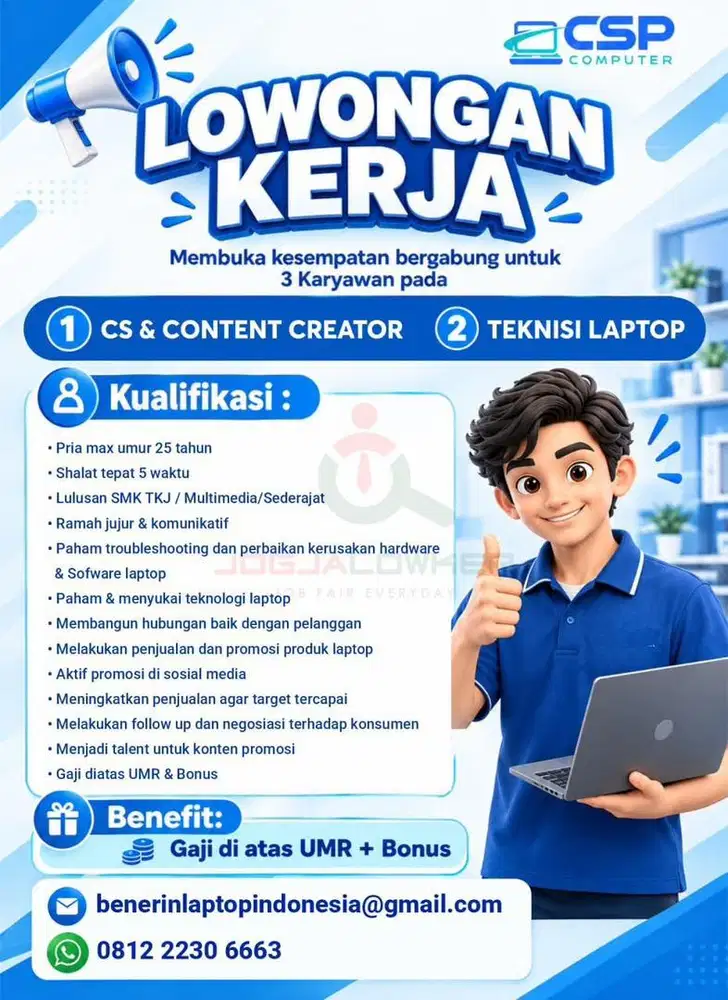 Lowongan Kerja Teknisi Laptop & konten creator