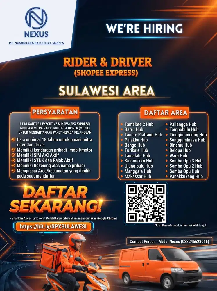 LOWONGAN KERJA MITRA RIDER & DRIVER SPX EXPRESS - AREA SULAWESI