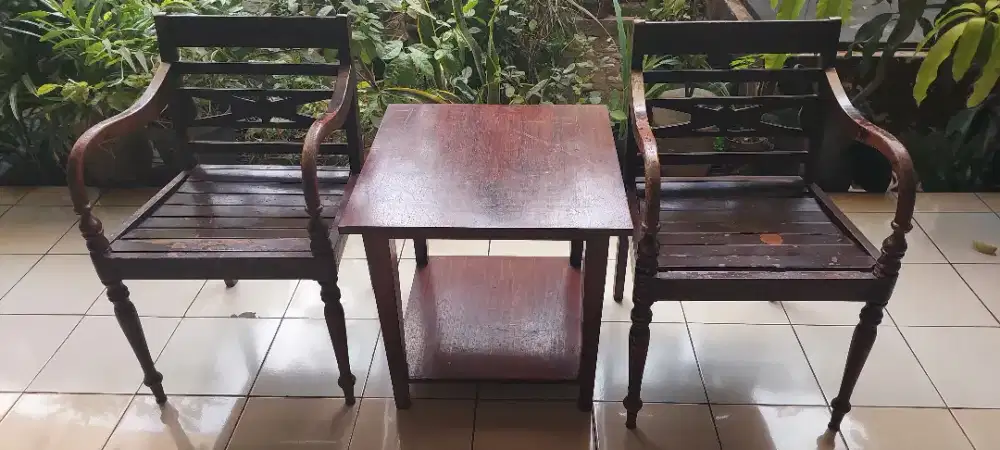 jual Set meja kursi teras santai kayu jati tua bekas preloved