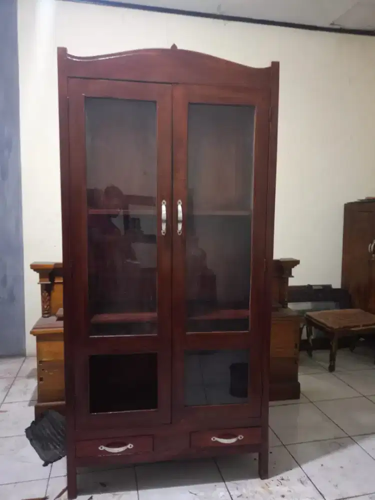 Kaca akan pasang lemari jati antik bekas bogor