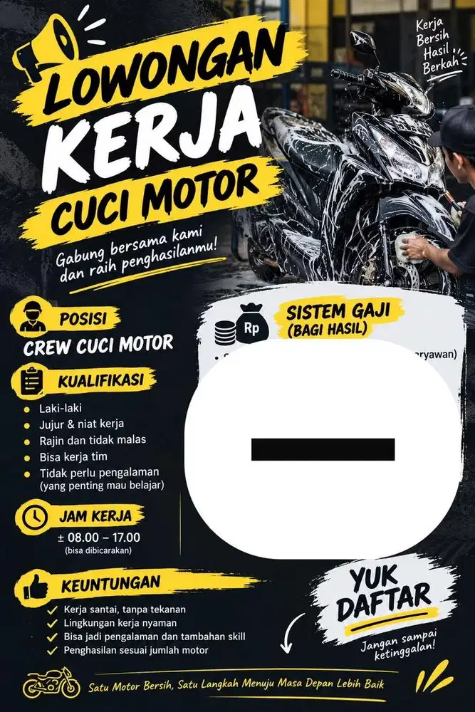 Di cari karyawan cuci motor