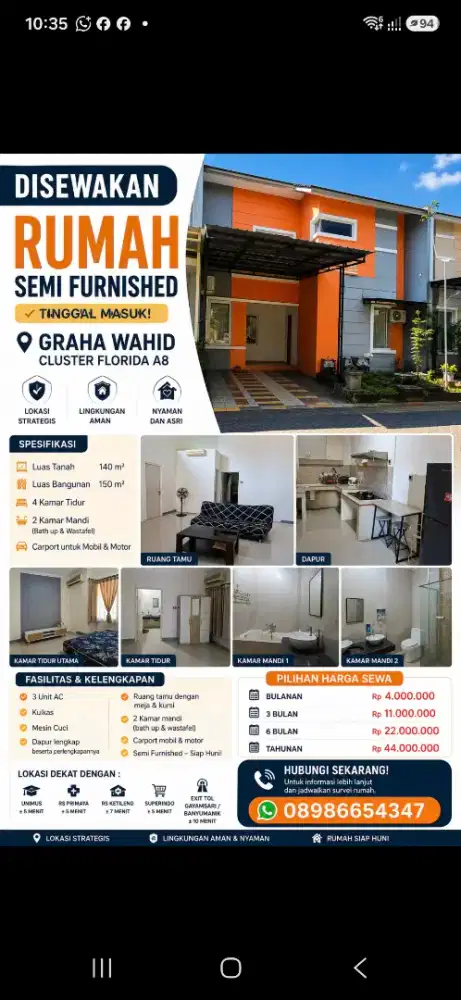 Rumaha strategis, Semi Furnished, Bulanan, Tahunan