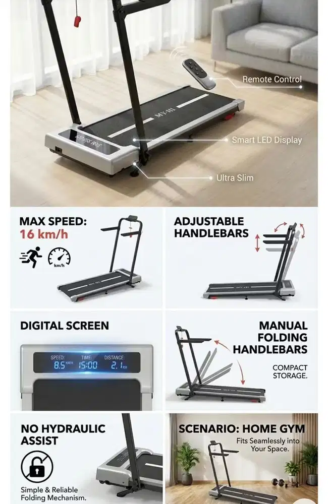 Treadmill Listrik My-Hi T4-Max auto incline