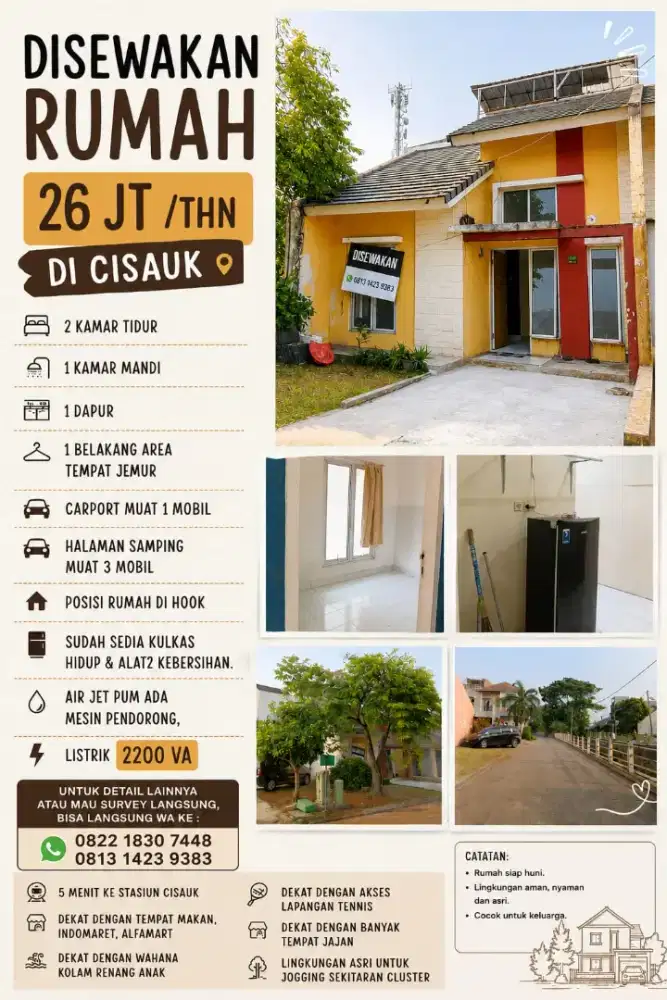 DISEWAKAN RUMAH DEKAT STASIUN CISAUK , RUMAH HOOK ,ADA KULKAS ,MURAH