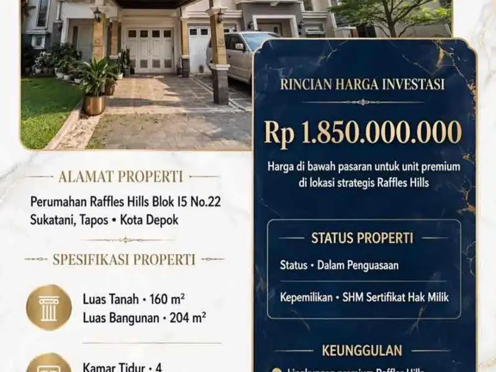DIJUAL RUMAH VIA LELANG LOKASI PERUMAHAN RAFFLES HILLS