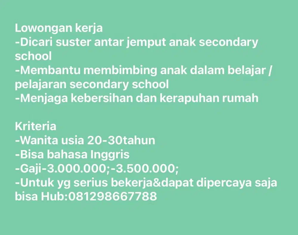 Lowongan kerja suster