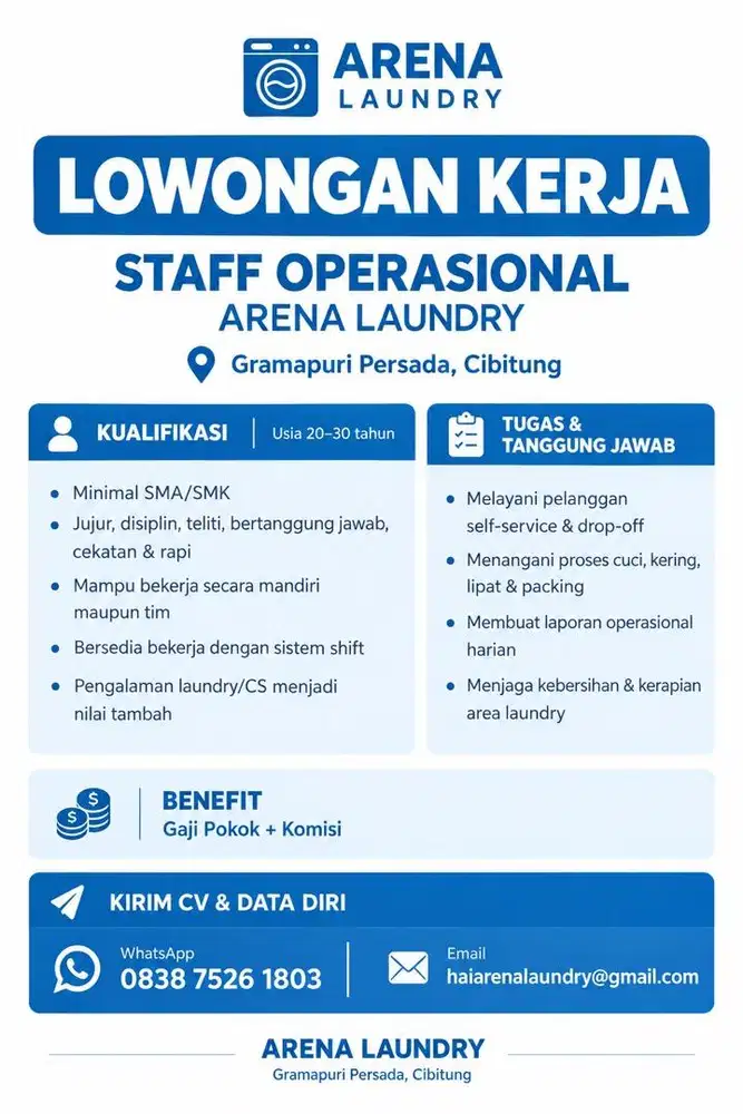 Staff Operasional Laundry - self service dan drop off