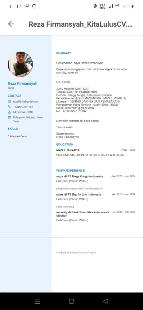 Menerima supir panggilan/freelance