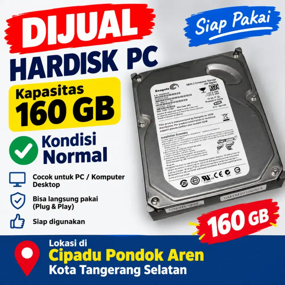 Hardisk PC Kapasitas 160 GB kondisi Normal Lokasi di Cipadu