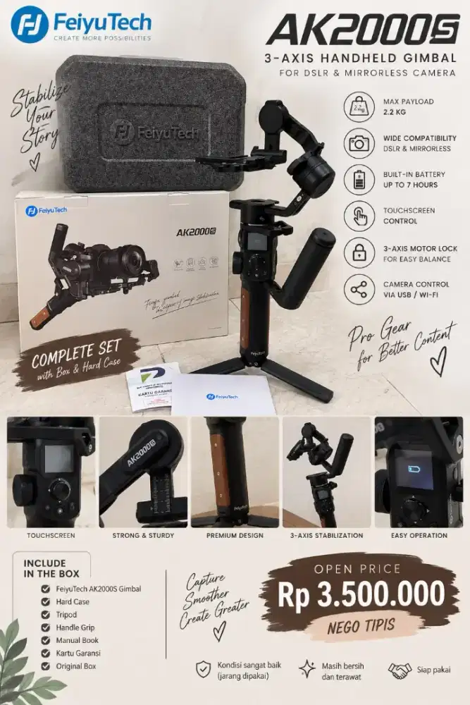Feiyu AK2000S Advance Kit Gimbal 3 Axis Handheld Stabilizer