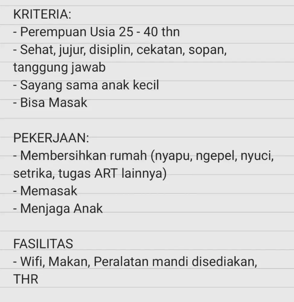 ART (Asisten Rumah Tangga)
