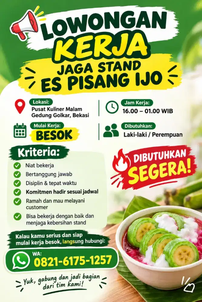 LOWONGAN KERJA JAGA STAND ES PISANG IJO