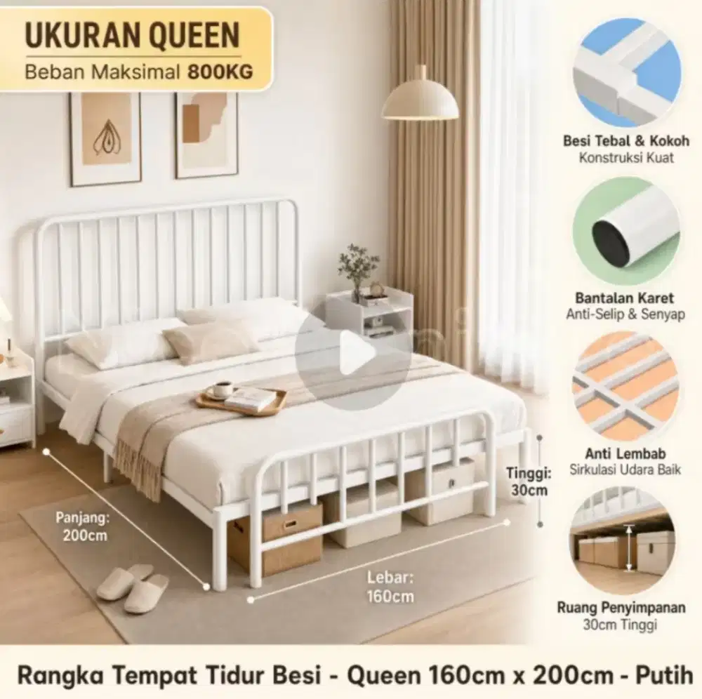 Ranjang besi ukuran 160 x 200 cm