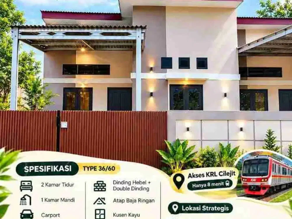 Dijual Rumah Murah Type 36/60 Harga 155 Juta Dekat Stasiun Cilejit - Bonus Pagar Canopy & BBN Gratis