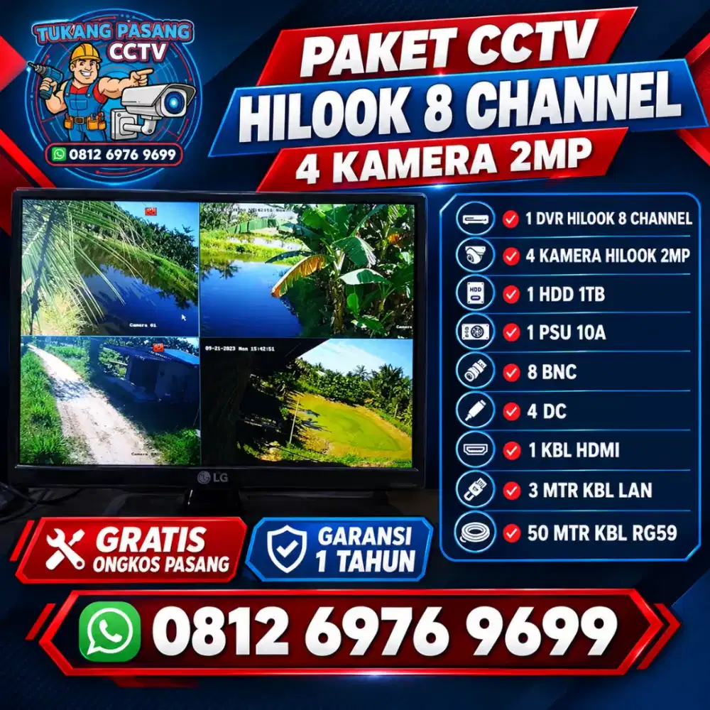 Paket cctv hilook 8 ch 4 kamera 2mp
