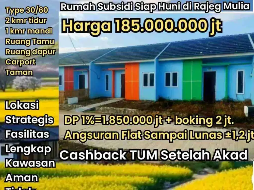 Rumah Subsidi System Cluster, Cicilan Flat Sampai Lunas.