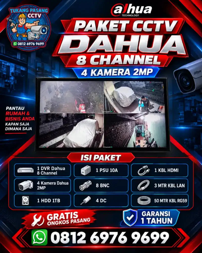 Paket cctv dahua 8 ch 4 kamera 2mp