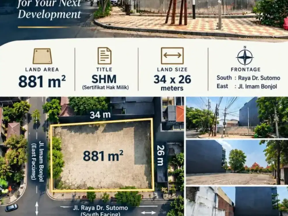 Tanah Premium Nol Jalan Raya Dr Sutomo Surabaya 881 m2 2 Muka Jalan SHM