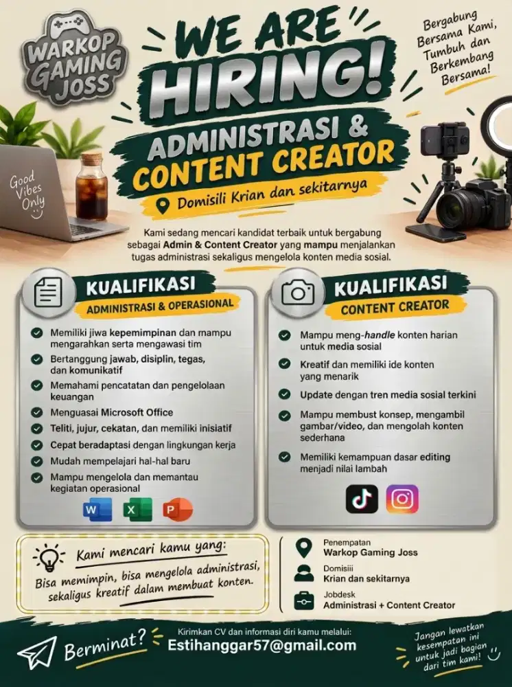 Hiring Staff Administrasi dan Konten Kreator