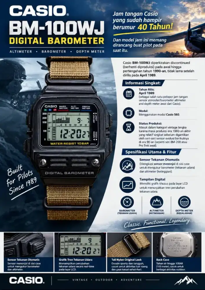 jam tangan casio barometer bm-100wj sangat langka!
