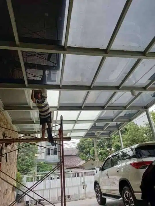 pasang kaca film kanopi stiker sandblas rumah kantor Pabrik dan gedung