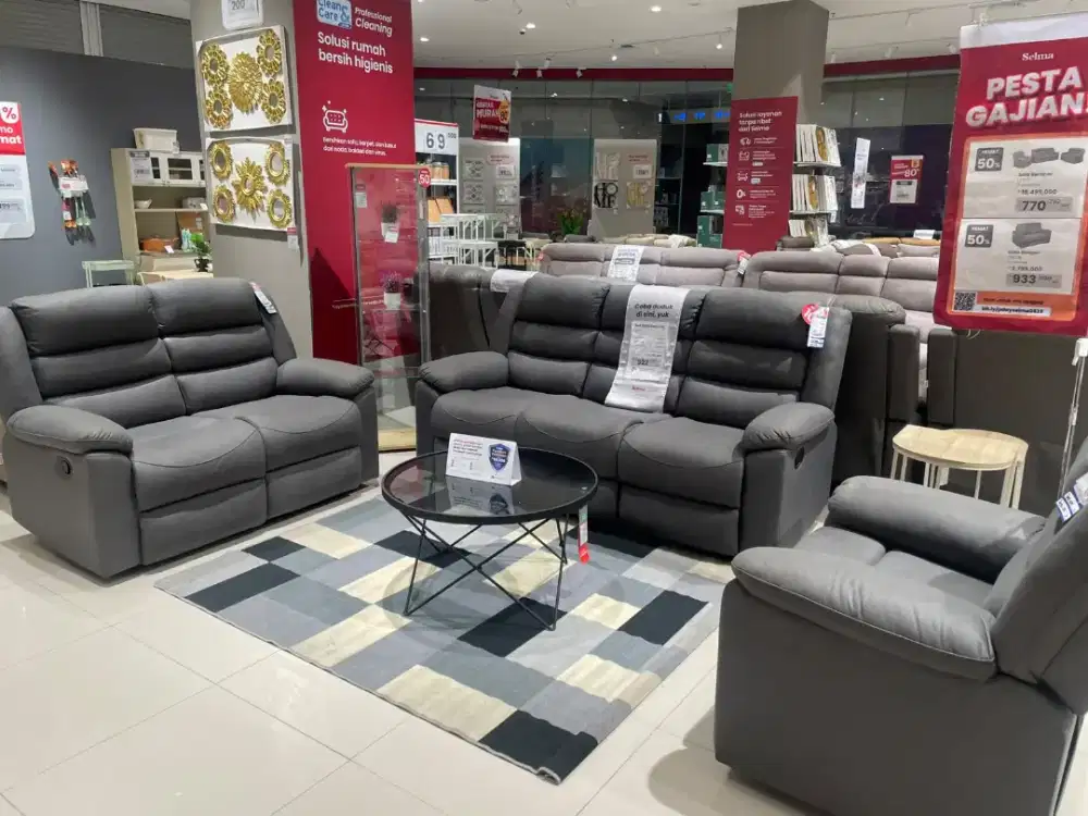 JUAL MURAH SOFA SET RECLINER FABRIC LEATHER