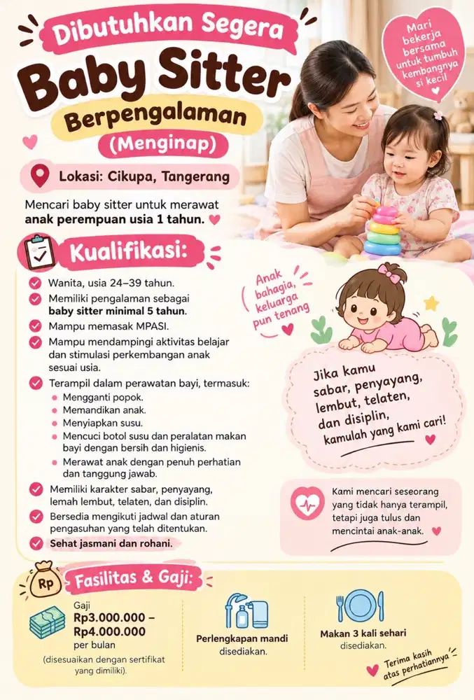 Dibutuhkan Segera Baby Sitter BERPENGALAMAN