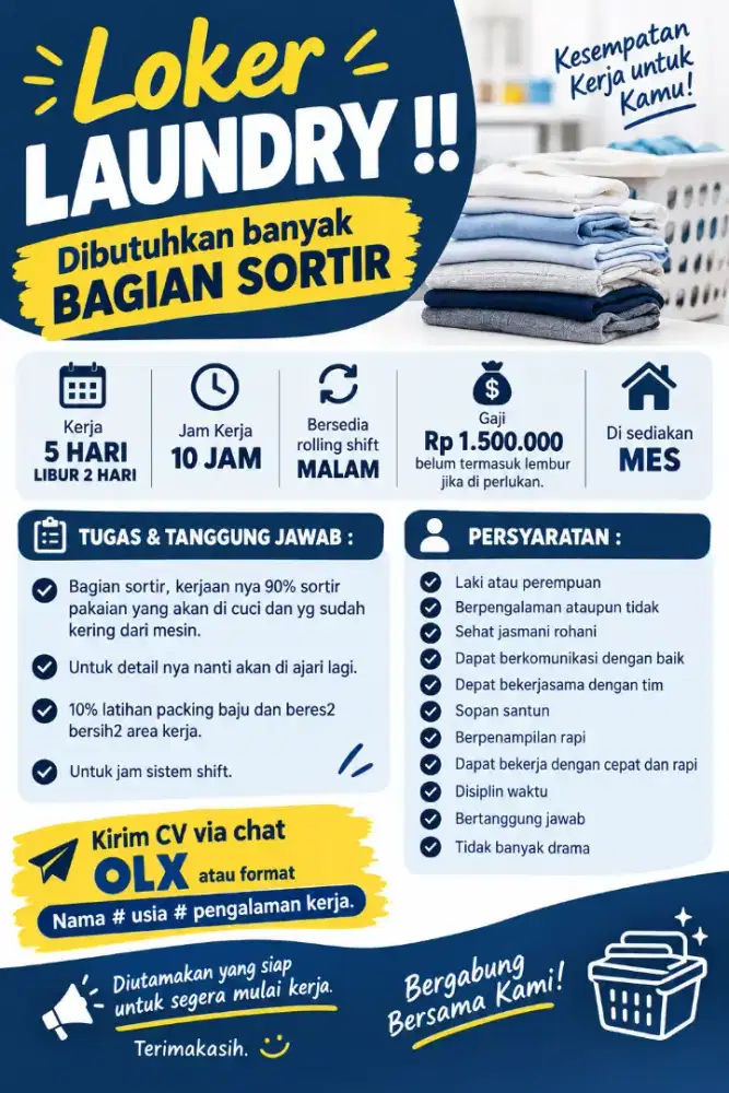 LOKER LAUNDRY BUTUH BANYAK !!