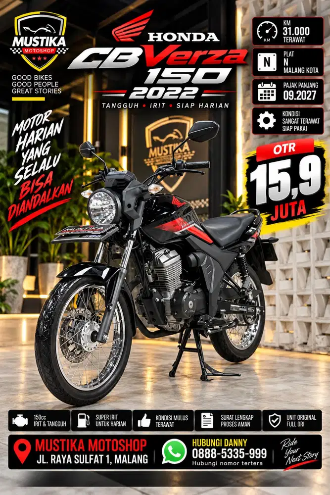 Honda CB VERZA 150 2022. Plat N Kota. DANNY Mustika Motor Sulfat