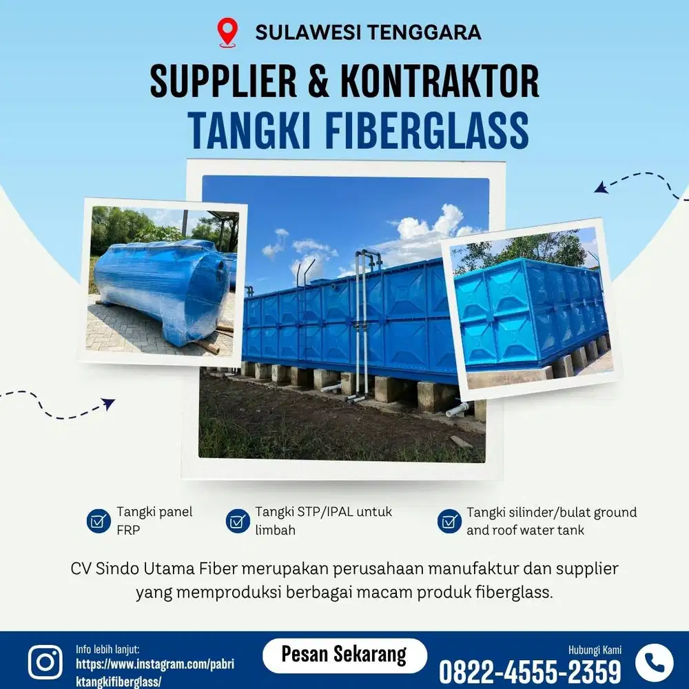 Tangki Fiberglass FRP-Jual Tangki Air, Panel & Silinder Kolaka Utara