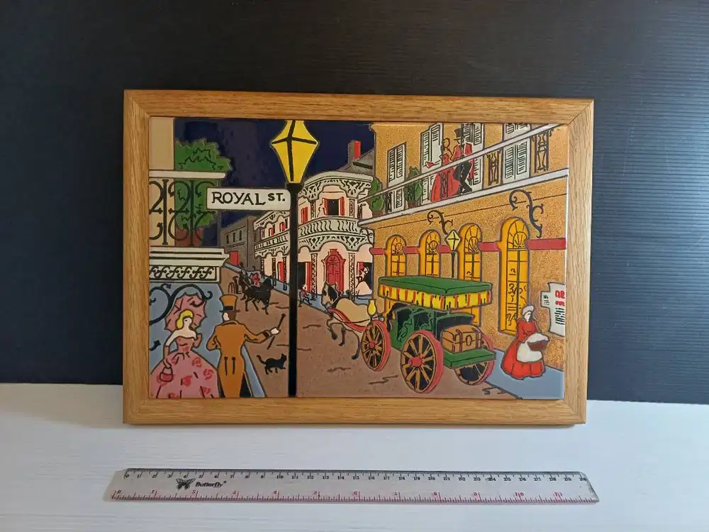 Vintage Royal Street New Orleans Handpainted Porcelain Tile Wall Art b