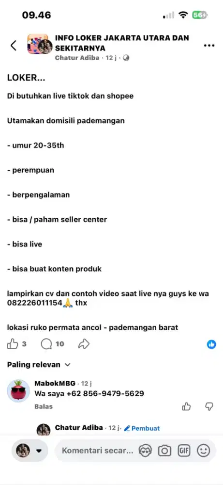 Di butuhkan host live tiktok dan shopee