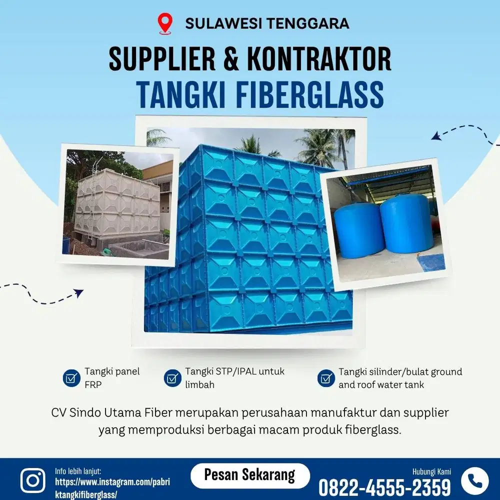 Tangki Fiberglass-Jual Tangki Air, Panel & Silinder Konawe
