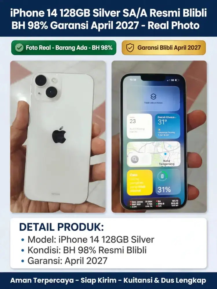 IPHONE BASIC 14 128GB STARLIGHT GARANSI RESMI BLIBLI SA/A