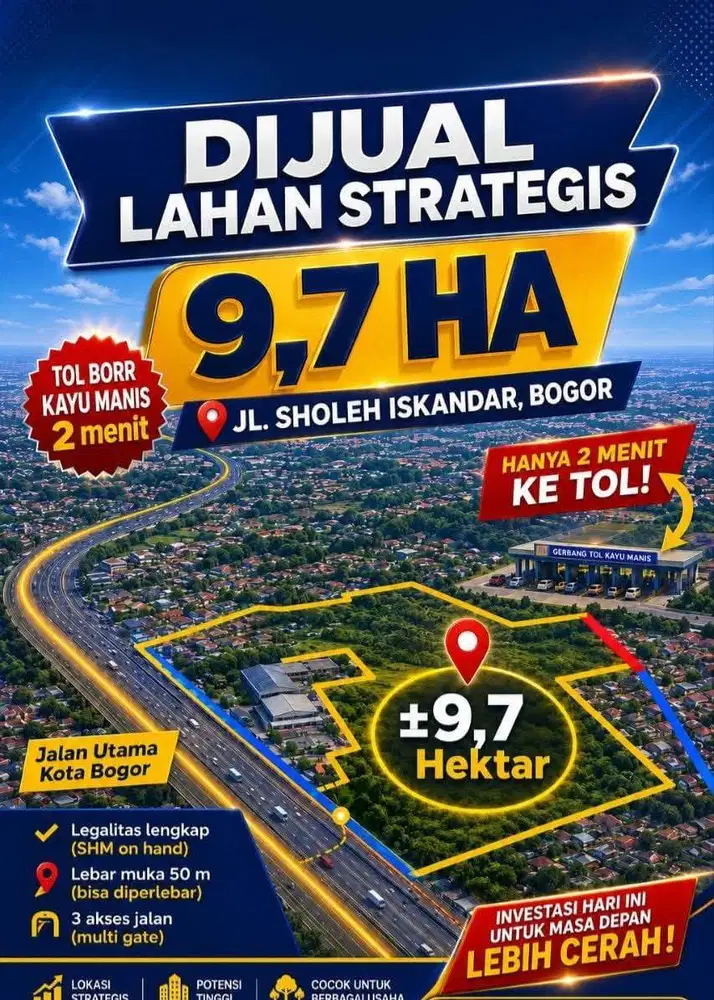 DIJUAL LAHAN PREMIUM 9,7 HEKTARE DI KOTA BOGOR