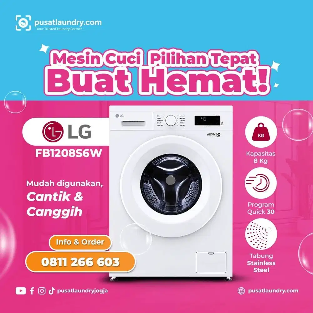 Mesin Cuci LG 8Kg FB1208S6W Front Loading - Mesin Laundry Rumahan