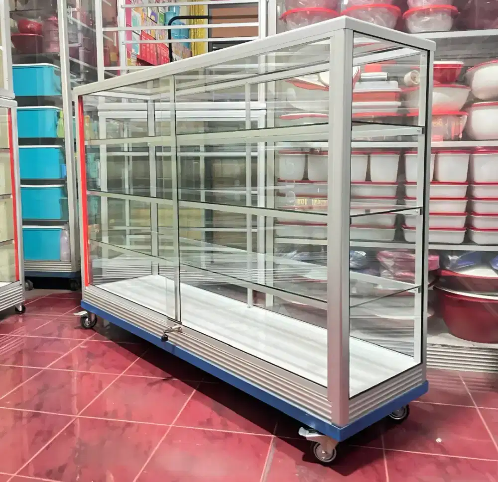 Etalase 1,5Mx1M PAKE RODA & SIKU