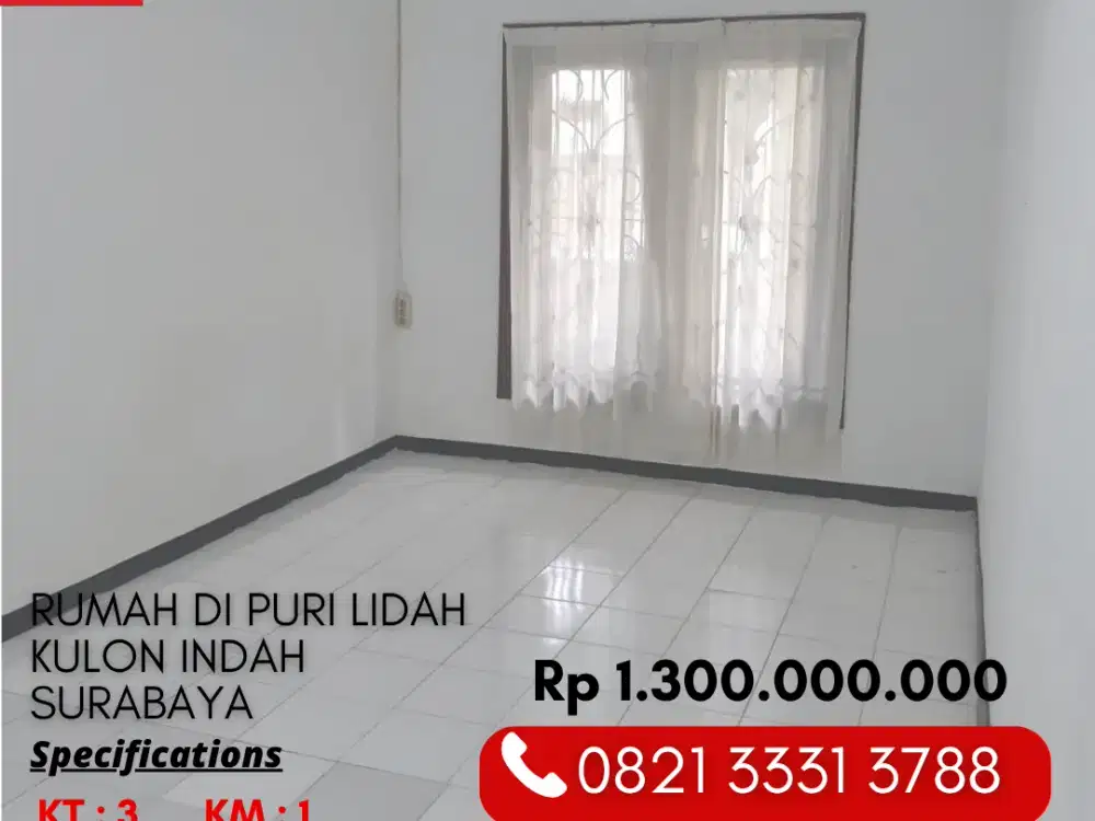 Dijual Cepat 1 MILIARAN Rumah 3 Kamar di Puri Lidah Kulon Surabaya