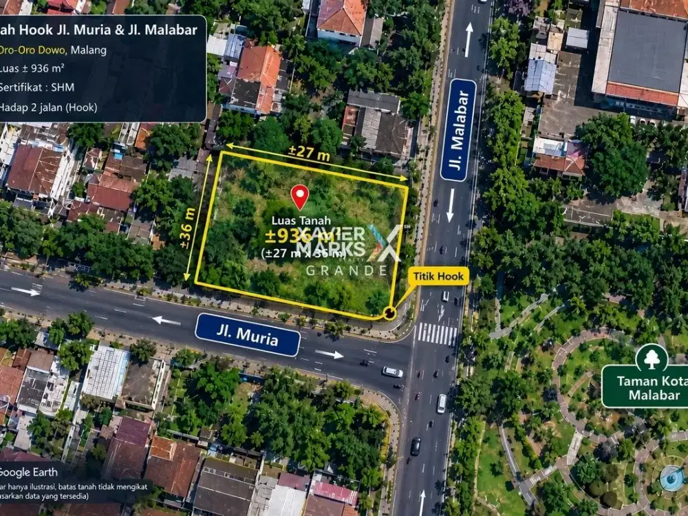 Langka & Under Market! Dijual Tanah kavling hook di jl gunung² dekat Pasar Oro² Dowo, Malang