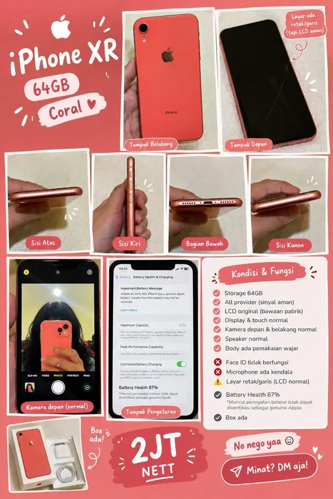 Dijual Iphone XR 64Gb Singal Normal, Pemakaian Cewe dan Murah