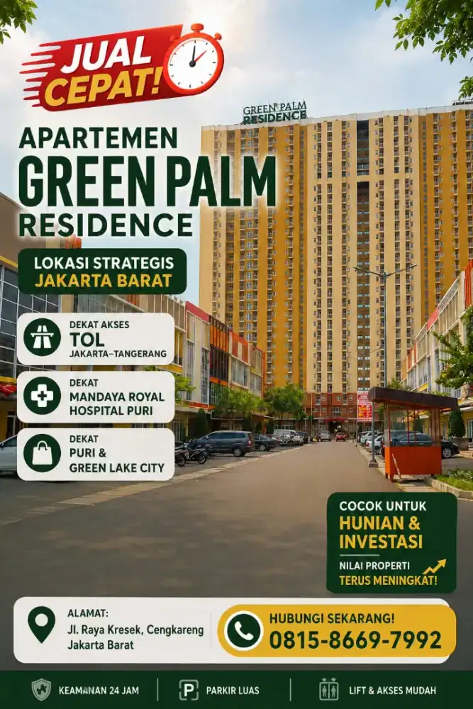 Di jual Cepat Nego unit type 2 kamar  apertemen Green Palm Residences