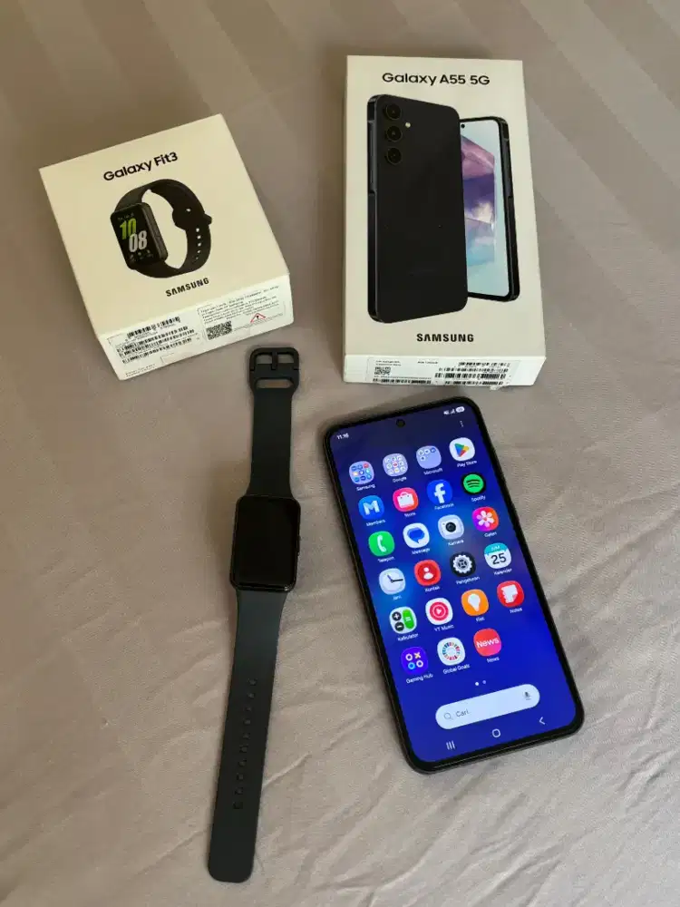 Samsung A55 Navy dan Jam Tangan Samsung Fit 3 Lengkapp Full