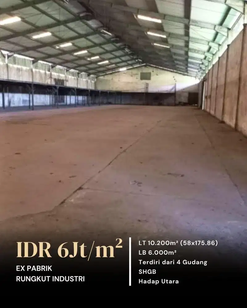 6JT/M2! MURAH HITUNG TANAH AJA GUDANG EX PABRIK RUNGKUT INDUSTRI SBY