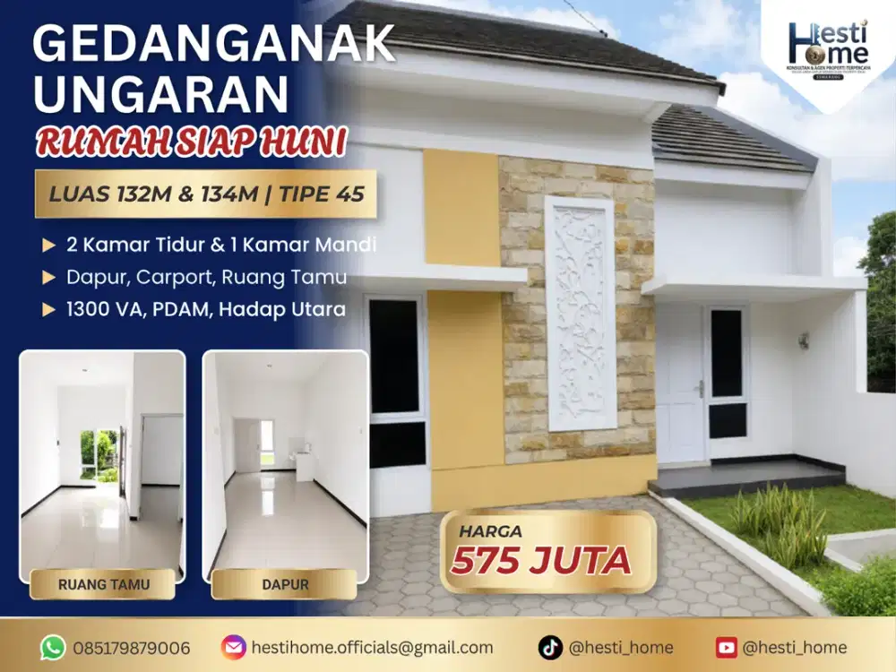Rumah Baru Siap Huni di Gedanganak Ungaran LT 134 m², Bangunan 45 m², Sisa Tanah Luas