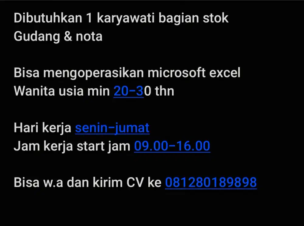Karyawati untuk stock gudang dan nota