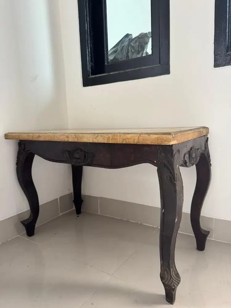 Meja kayu jati - top marmer - Klasik vintage