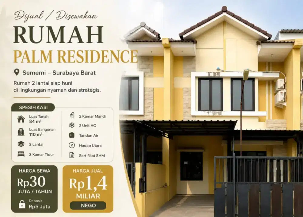 Disewakan atau dijual rumah di palm residence